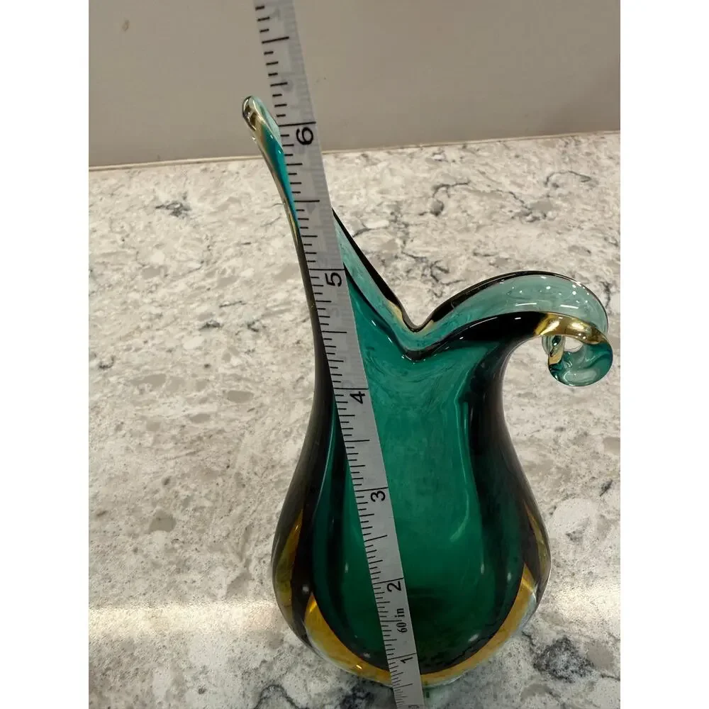 Murano Glass Vase Stunning Sommerso Technique Vibrant Teal and Amber